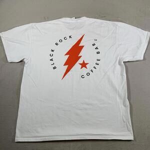 Black Rock Coffee‎ Bar Shirt Mens XL White Texas Thunderbolt Lightning Logo